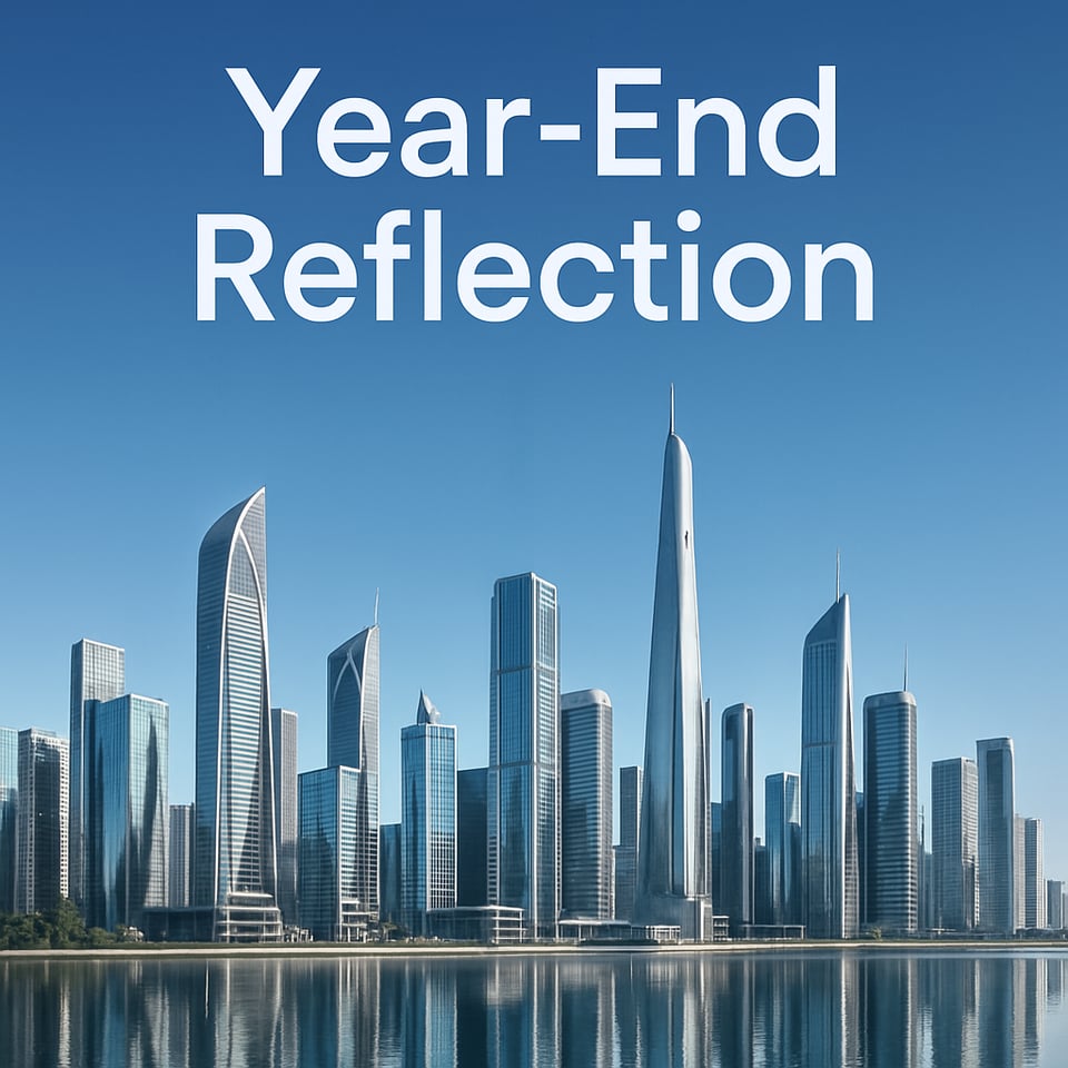 photographic an image of clear blue sky in a futurstic city view Text YearEnd Reflection-1