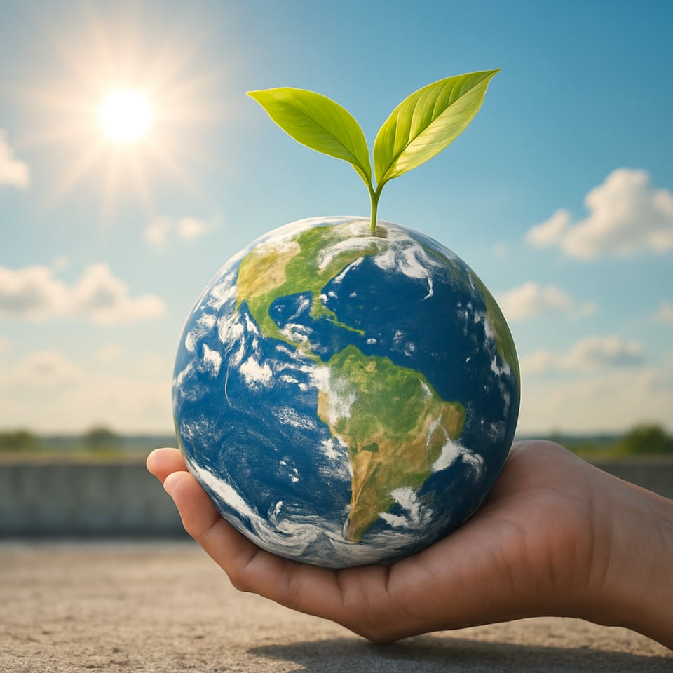 photographic an image to showcase Concrete and  the planet and climate challenge is dynamicbrighter tone and fill with hope